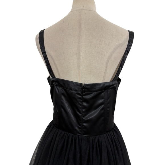 Unique Vintage Black Tulle Cocktail Dress Sz L Red Rose Rockabilly Retro Party - Picture 6 of 7
